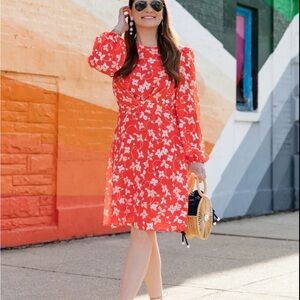 Eliza J Floral Long Sleeve Dress in Poppy Red